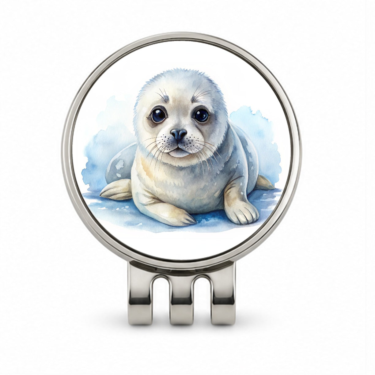 Baby Harp Seal Watercolor Golf Hat Clip with Ball Marker
