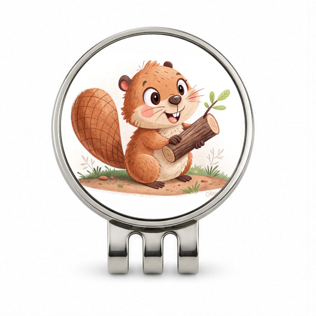 Beaver Children's Illustration Style Golf Hat Clip with Ball Marker