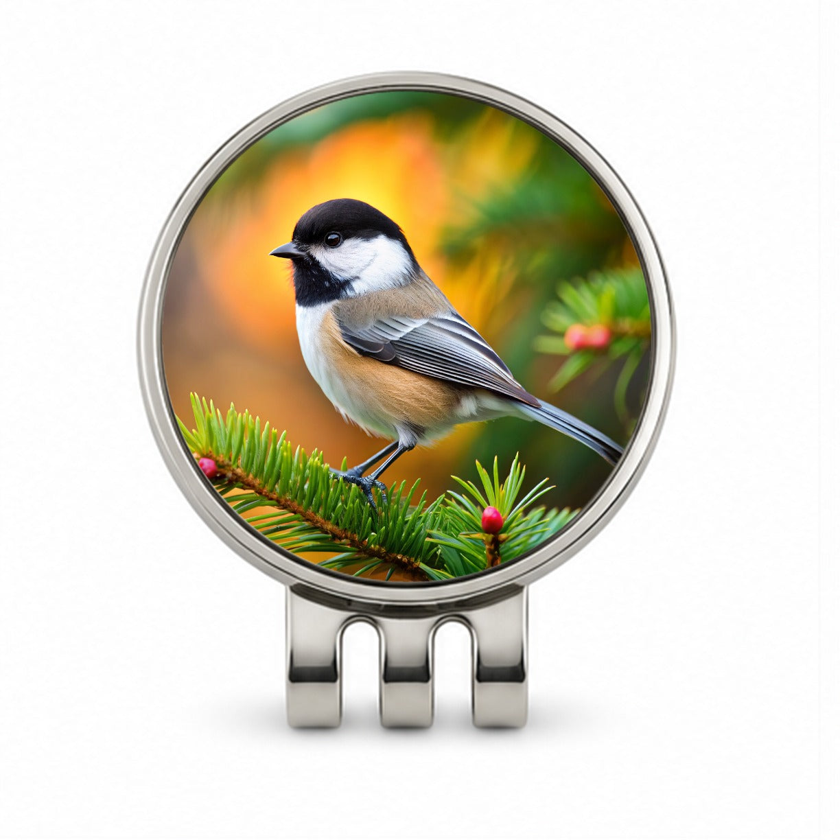 Black Capped Chickadee Backyard Bird Golf Hat Clip with Ball Marker