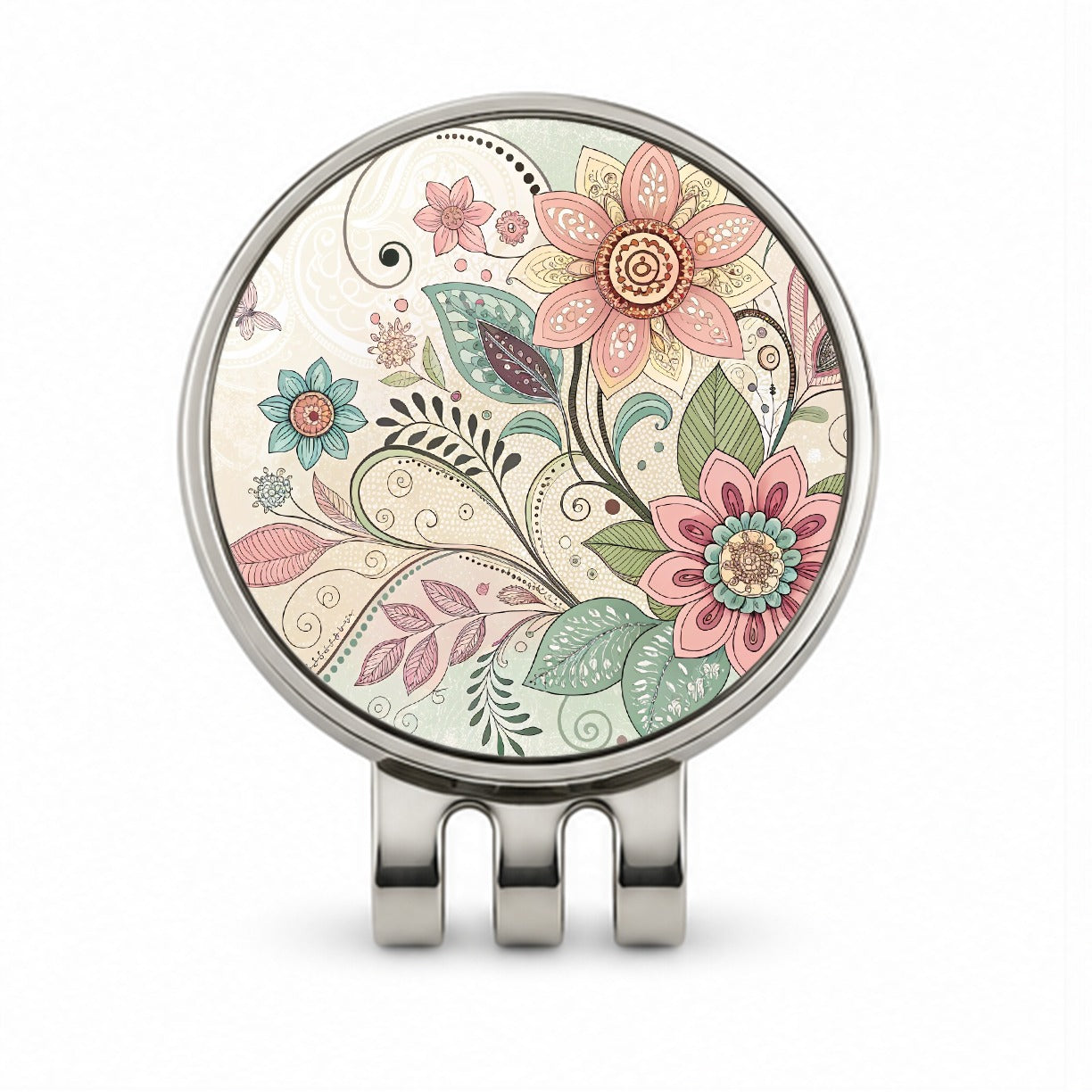 Boho Floral Flowers Leaves Golf Hat Clip with Ball Marker