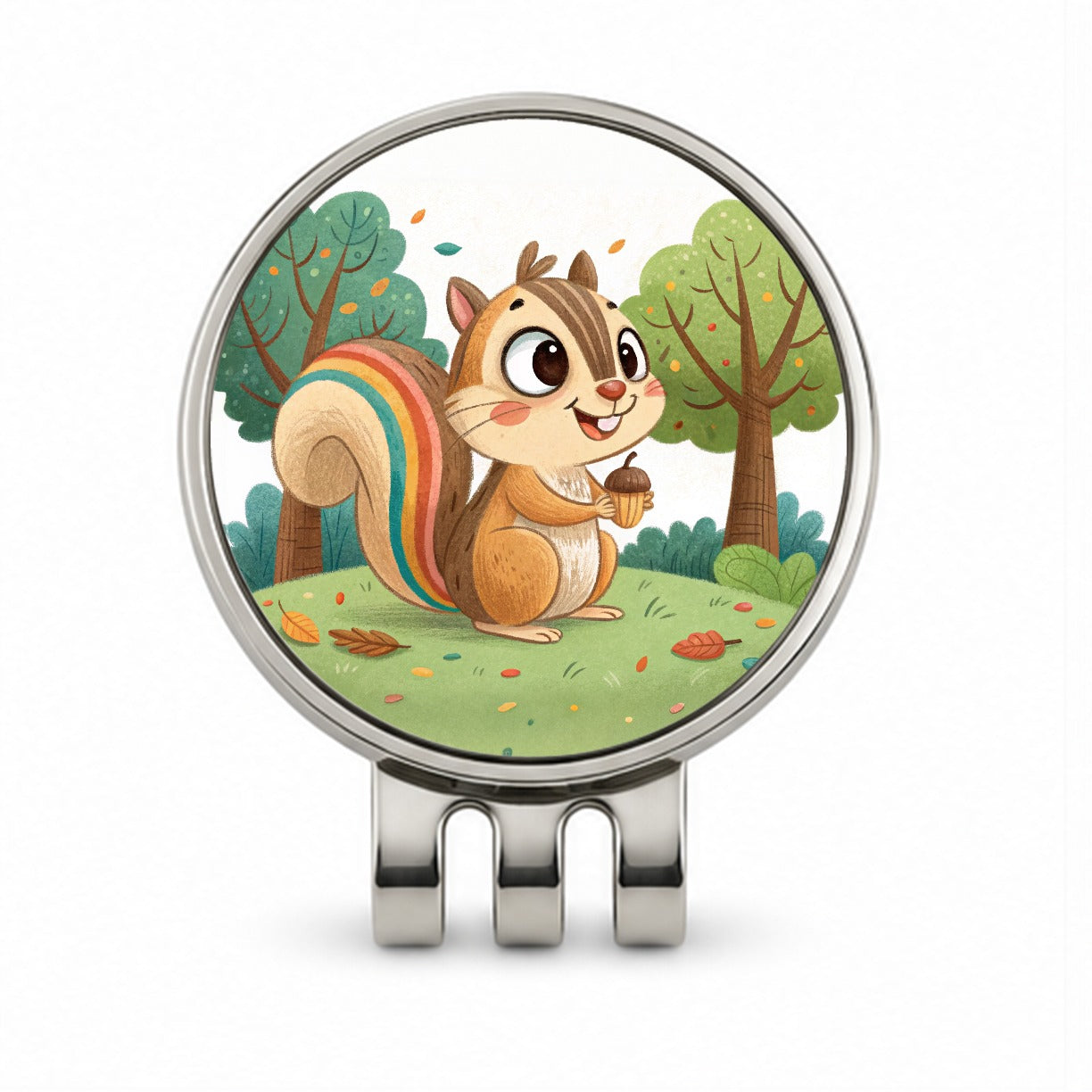 Chipmunk Children's Illustration Style Golf Hat Clip with Ball Marker