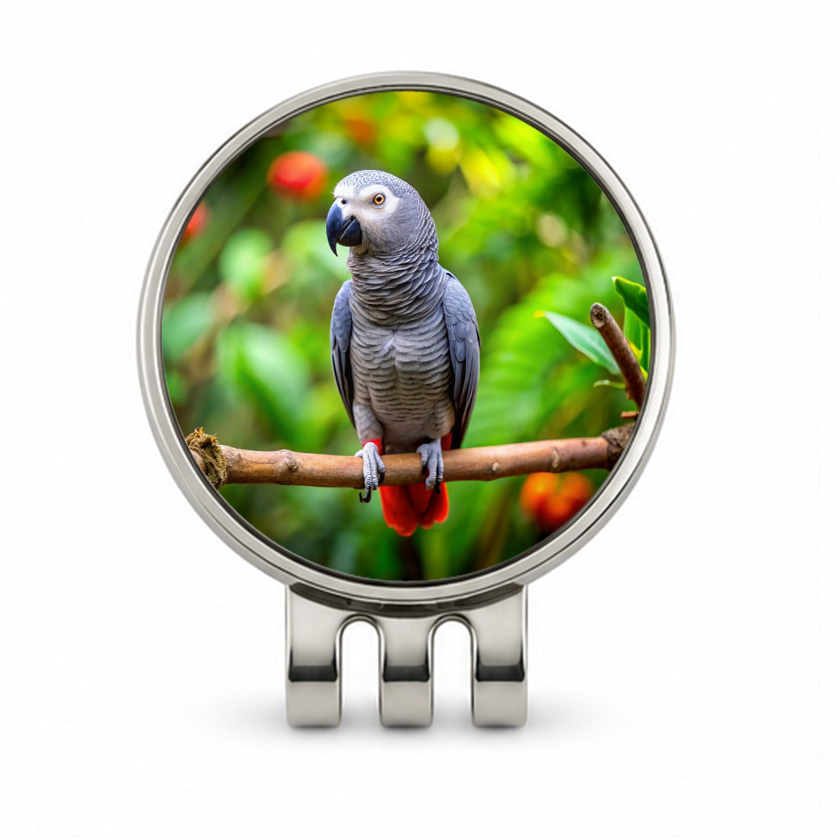 Congo African Grey Parrot Bird On Branch Golf Hat Clip with Ball Marker