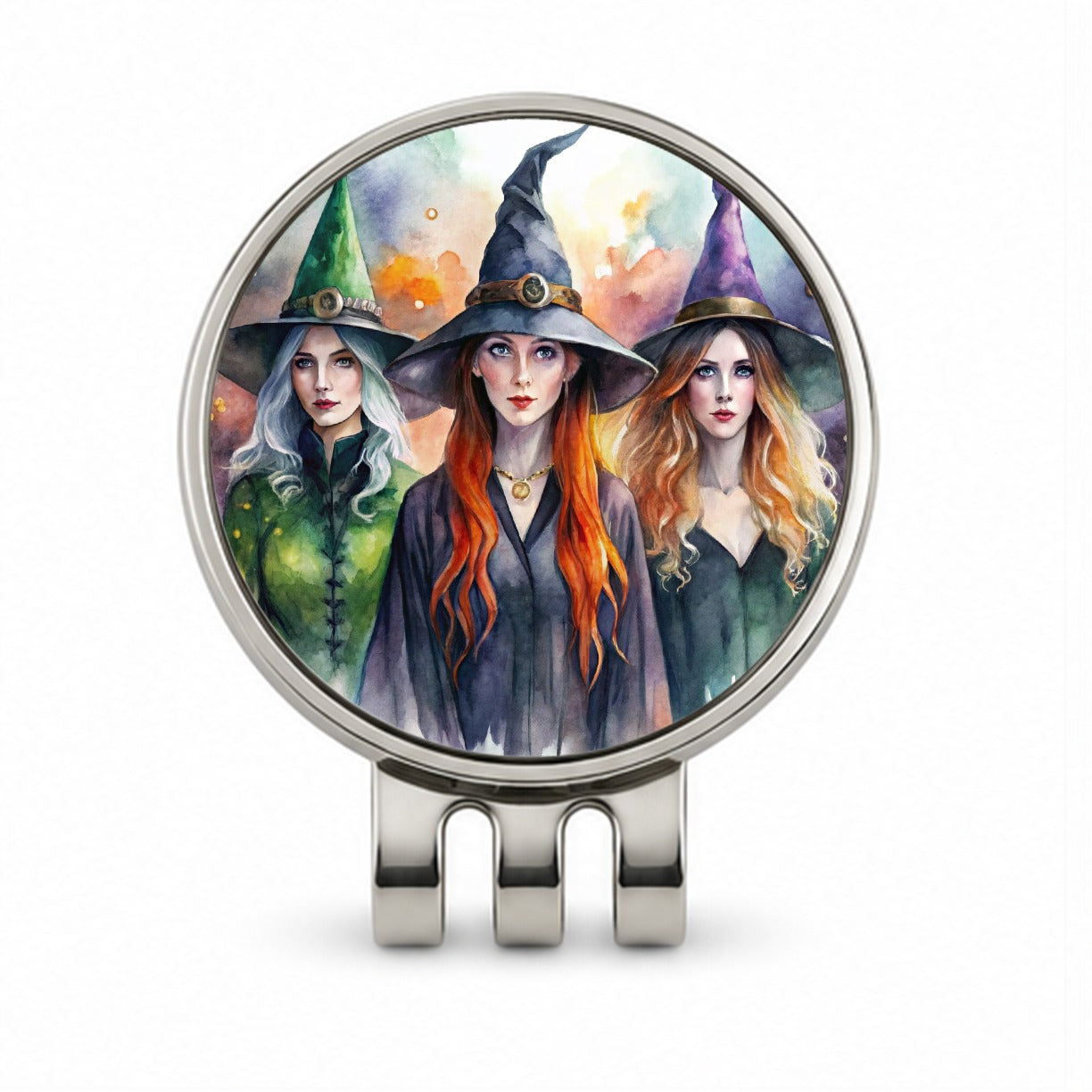 Coven Of Witches Watercolor Golf Hat Clip with Ball Marker