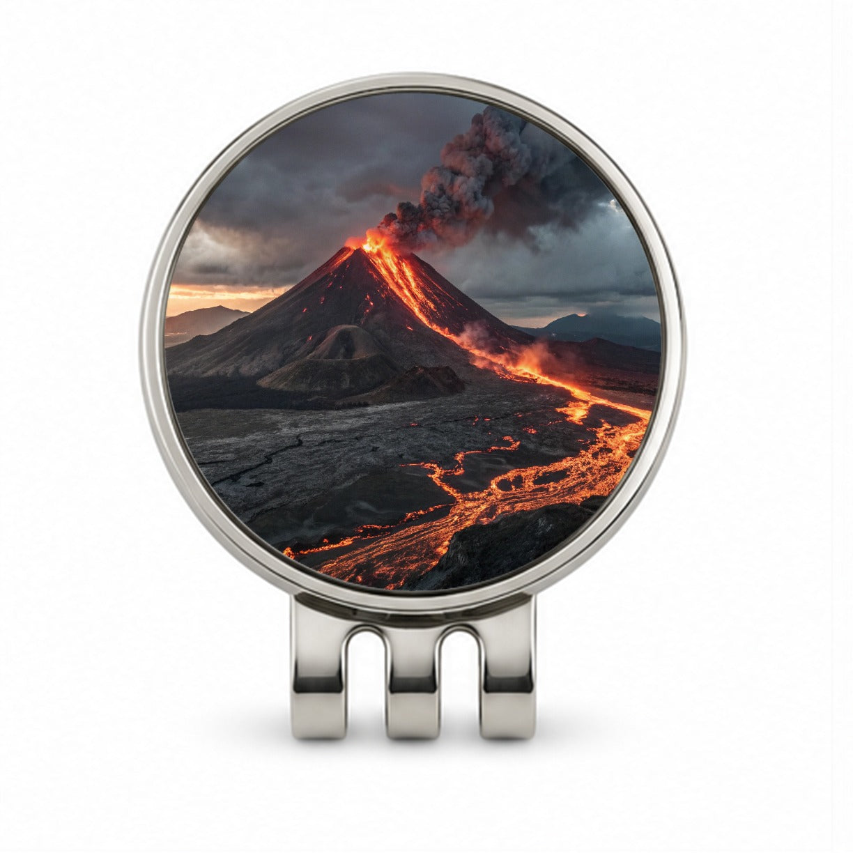 Erupting Volcano With Flowing Lava Golf Hat Clip with Ball Marker