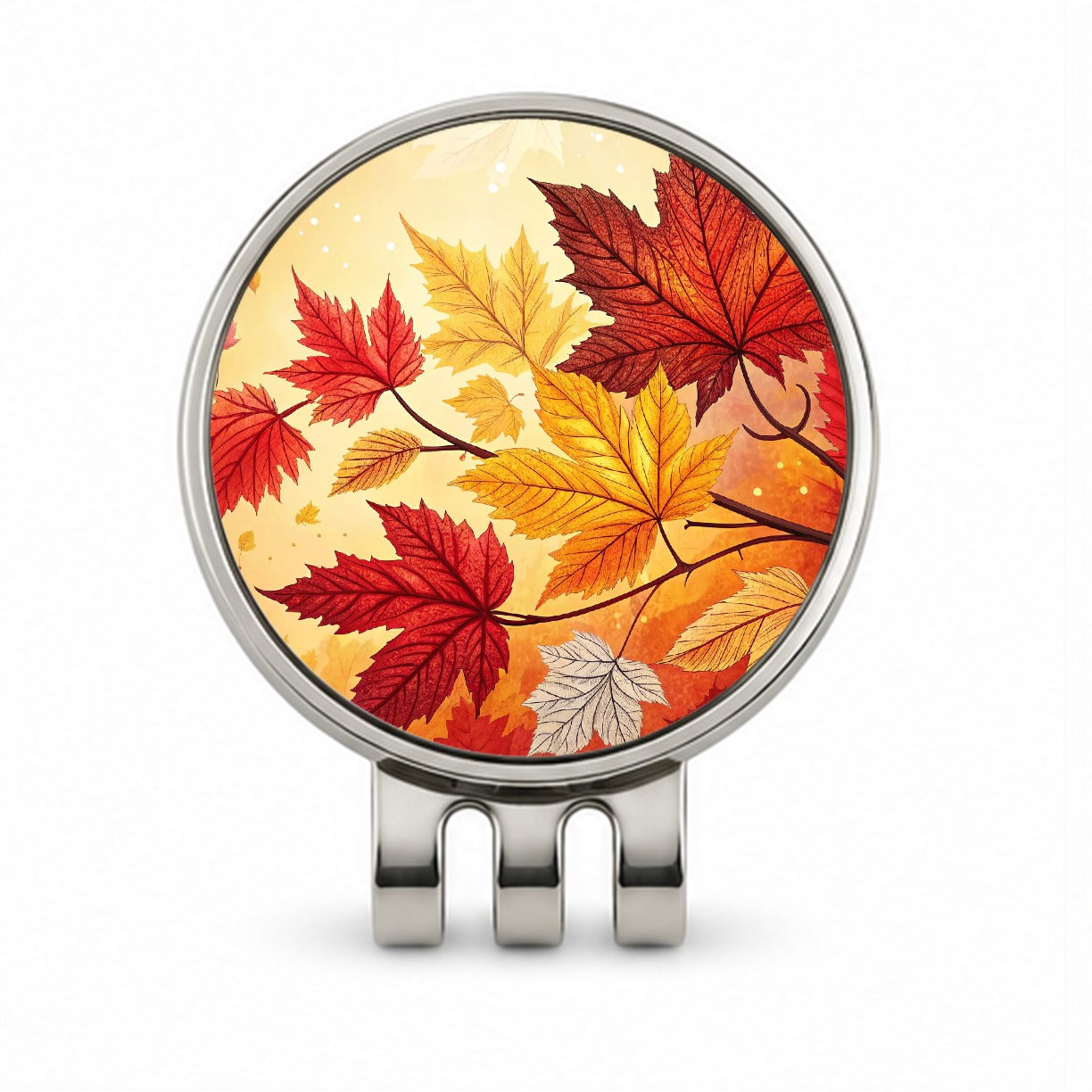 Fall Autumn Leaves Design Golf Hat Clip with Ball Marker