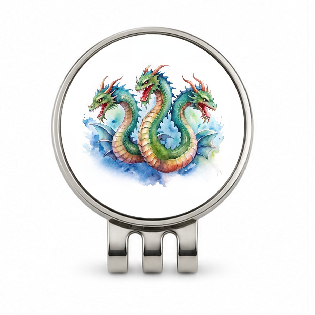 Fantasy Hydra Mythical Creature Watercolor Golf Hat Clip with Ball Marker