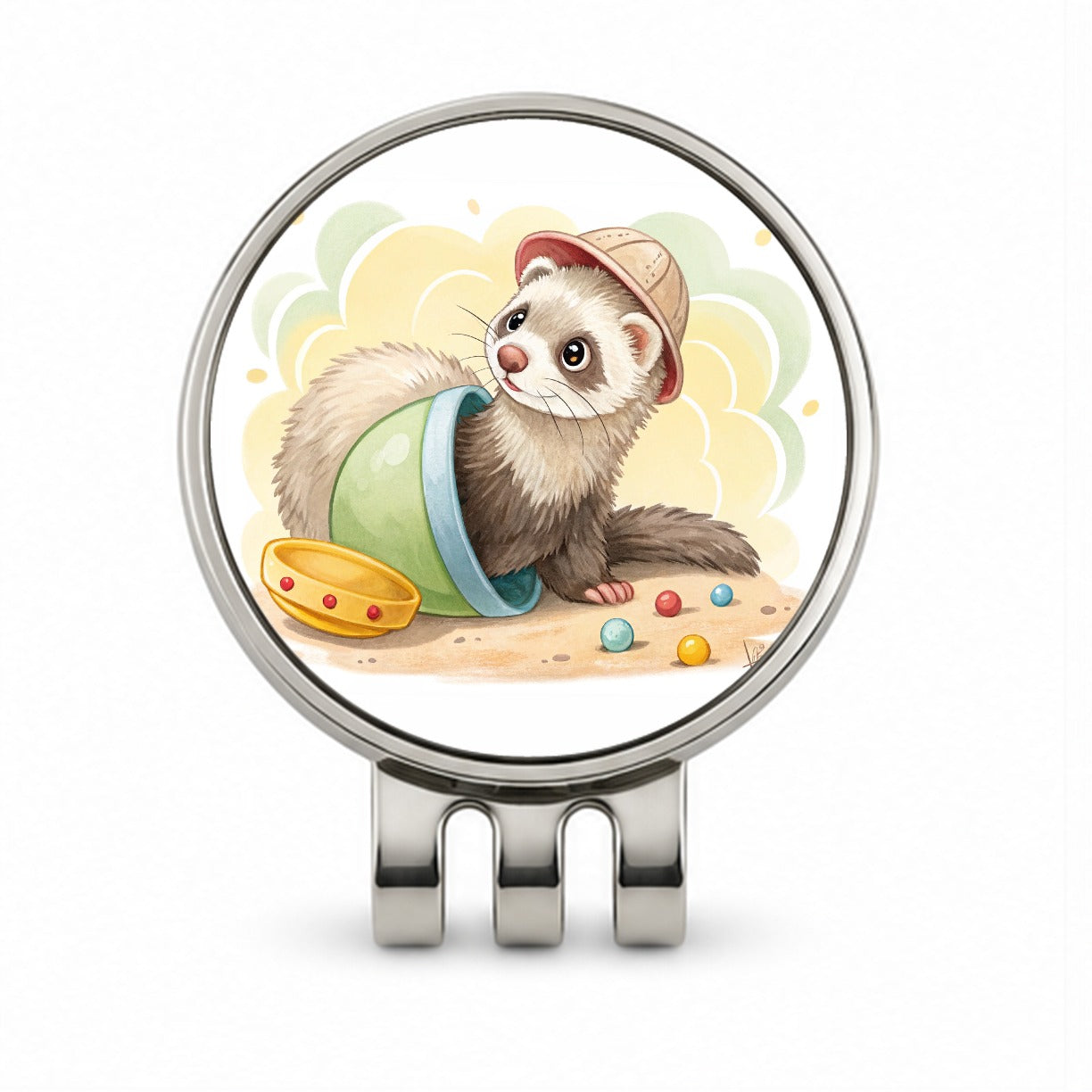 Ferret Children's Illustration Style Golf Hat Clip with Ball Marker