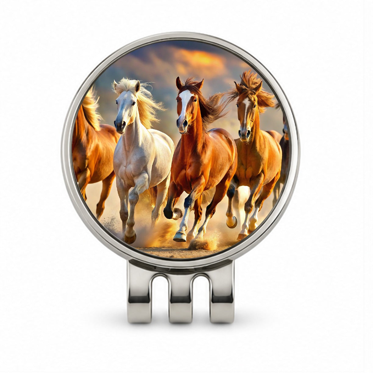 Galloping Horses Golf Hat Clip with Ball Marker
