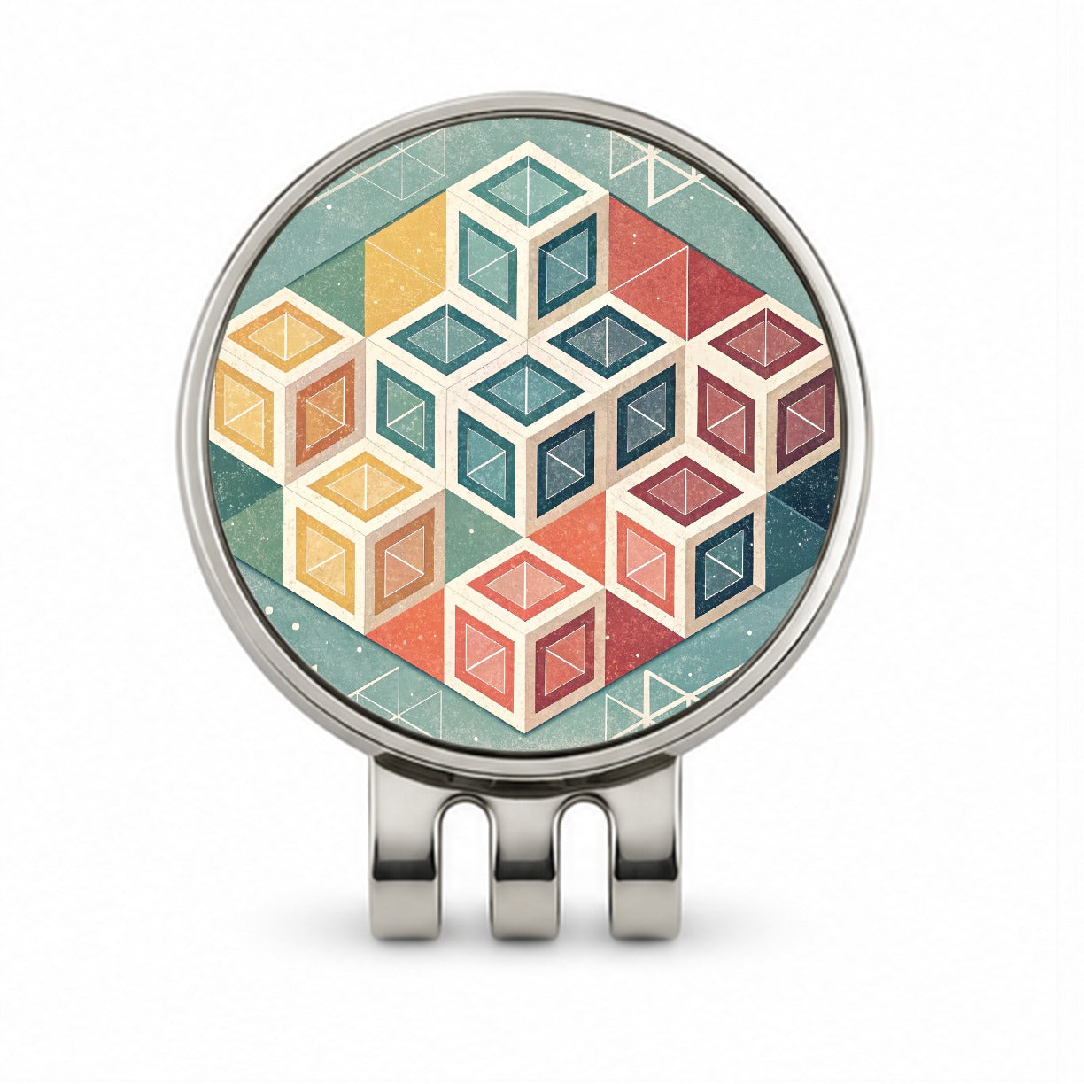 Geometric Cube Pattern Design Golf Hat Clip with Ball Marker