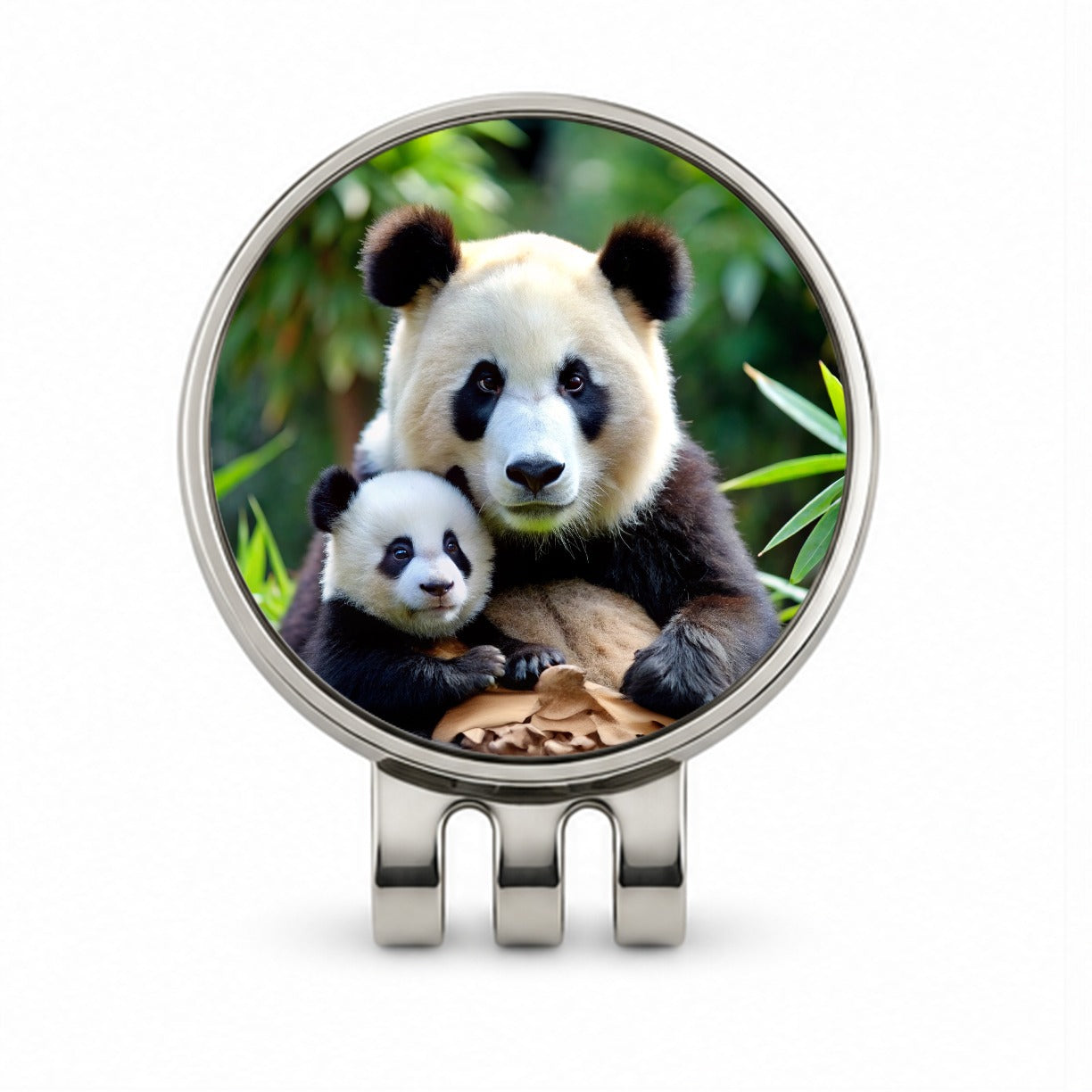 Giant Panda Mother With Baby Golf Hat Clip with Ball Marker