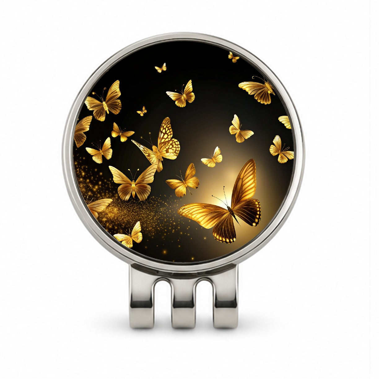 Gold Butterflies Flying Golf Hat Clip with Ball Marker