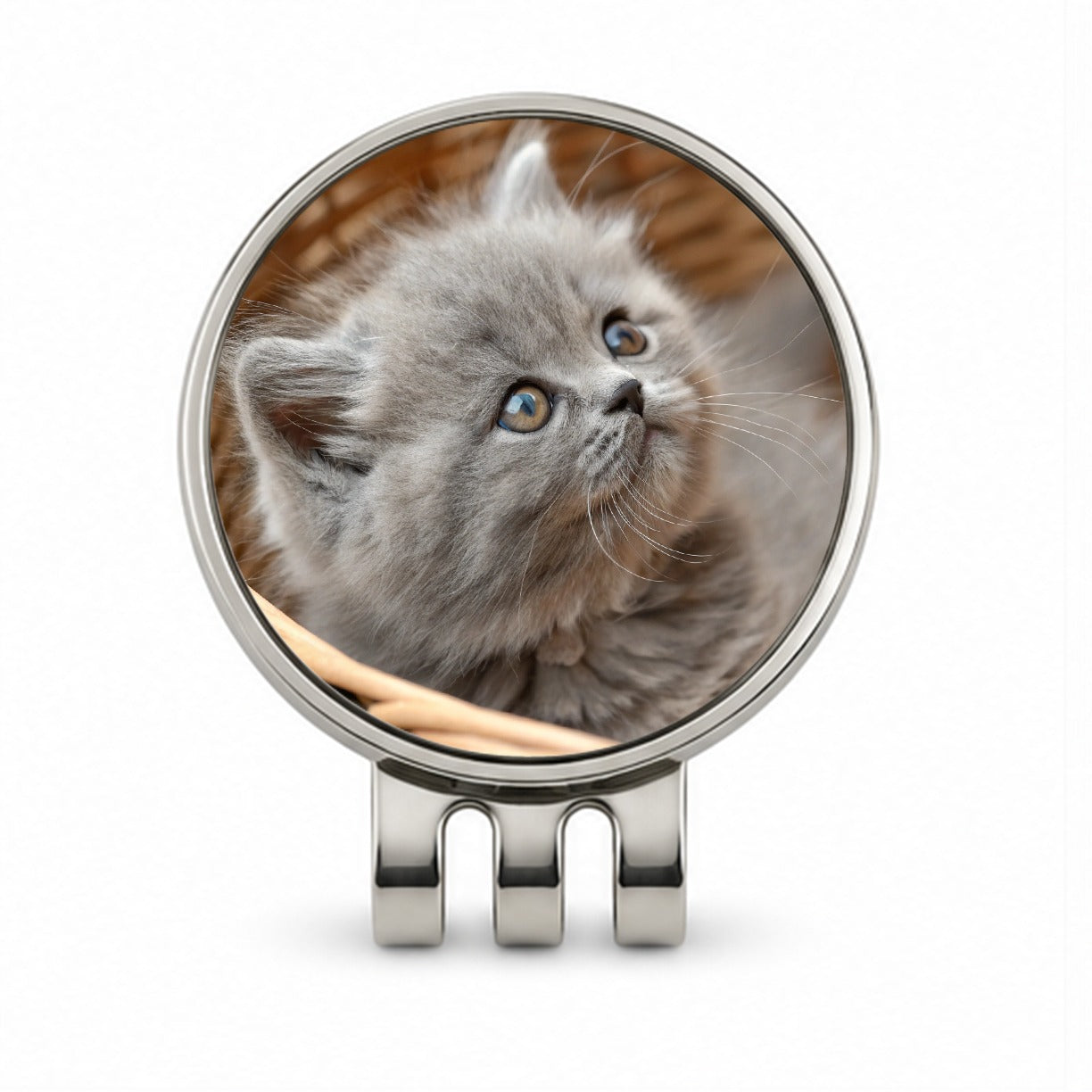 Gray British Longhair Kitten in a Basket Golf Hat Clip with Ball Marker