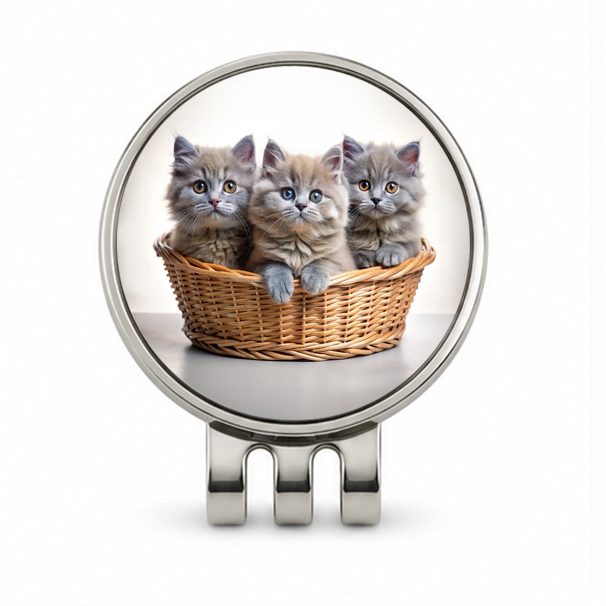Gray British Longhair Kittens In A Basket Golf Hat Clip with Ball Marker