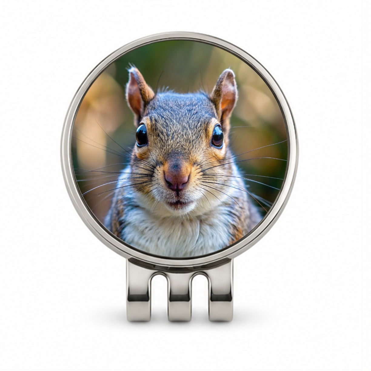 Gray Squirrel Face Golf Hat Clip with Ball Marker