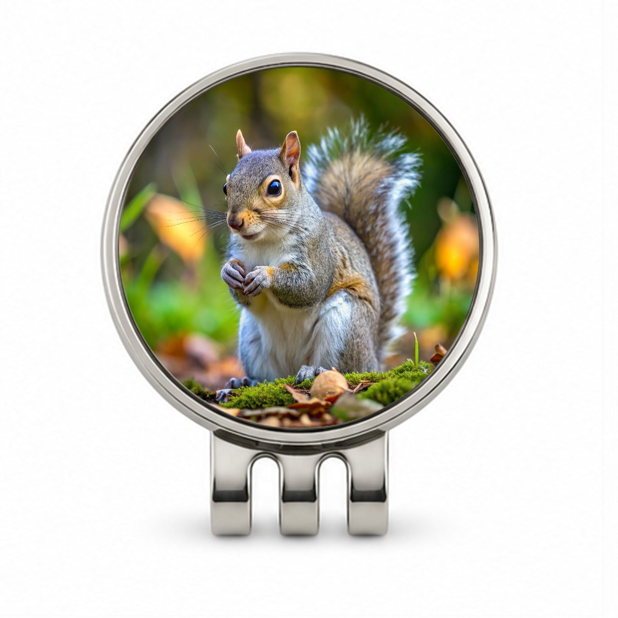Gray Squirrel Golf Hat Clip with Ball Marker
