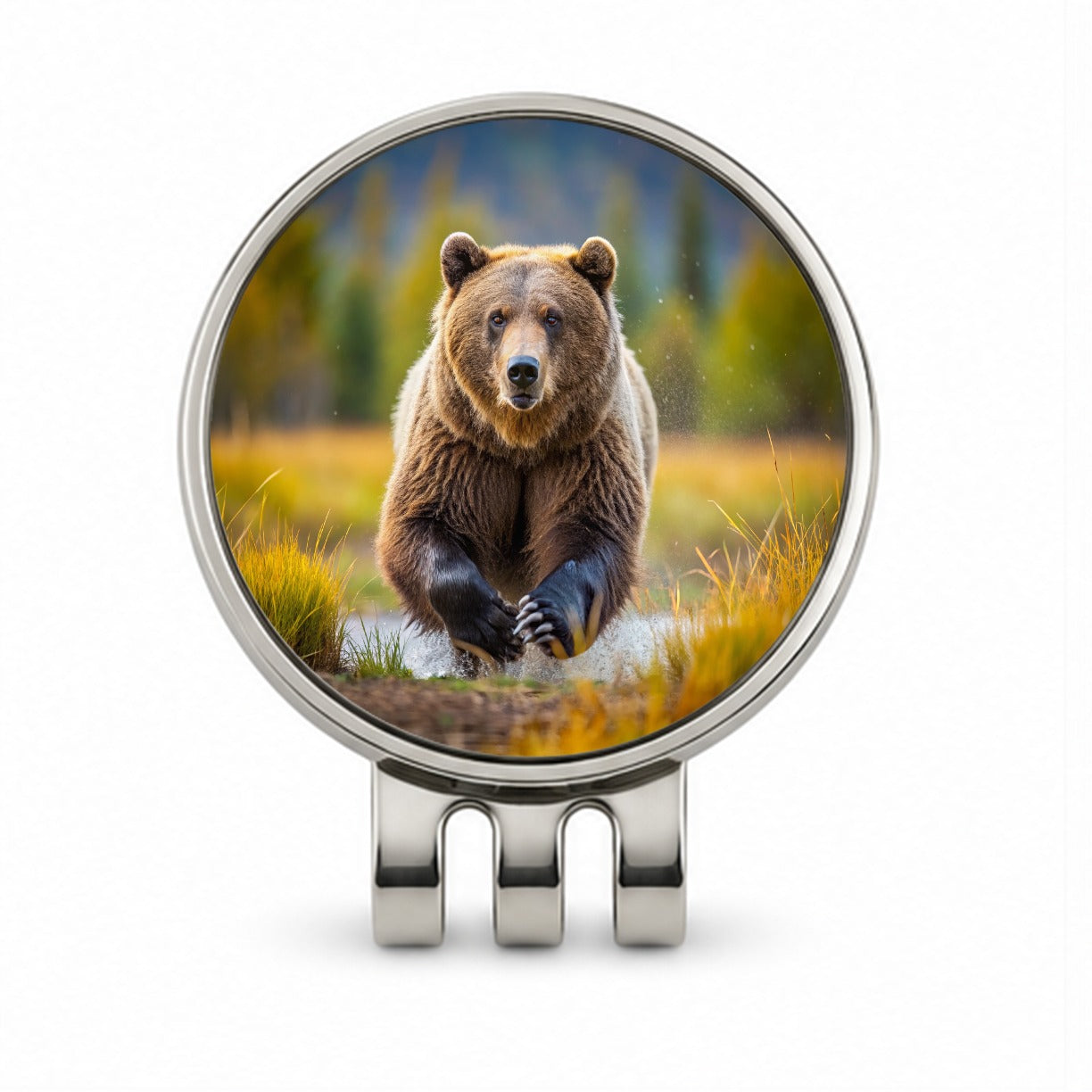 Grizzly Bear Chasing You Golf Hat Clip with Ball Marker