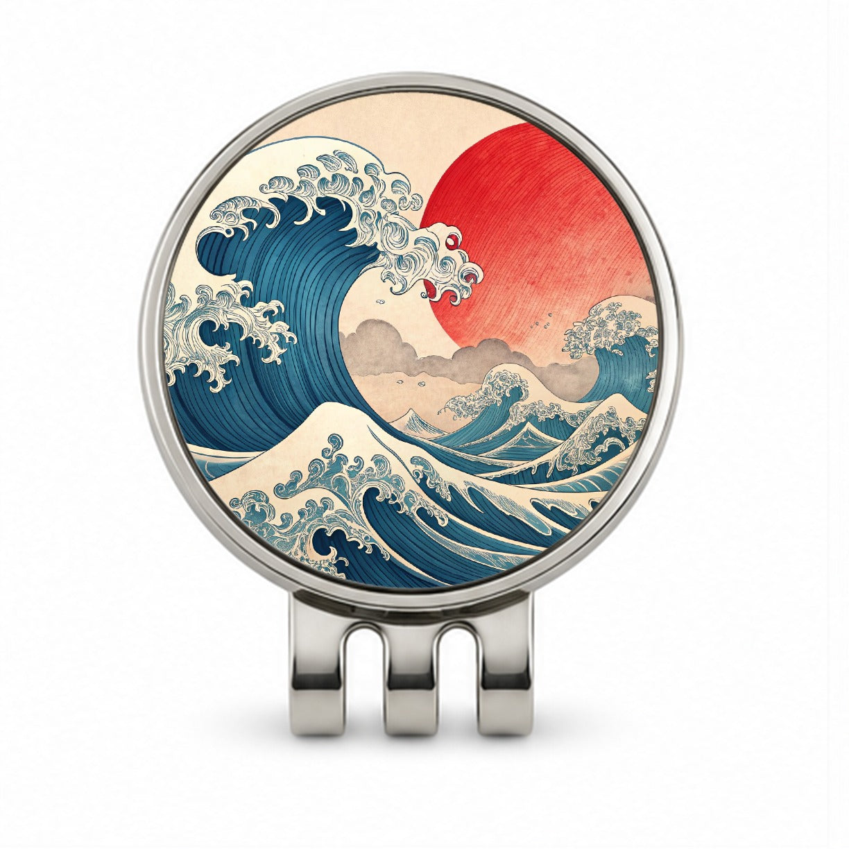 Japanese Blue Ocean Waves Large Sun Golf Hat Clip with Ball Marker