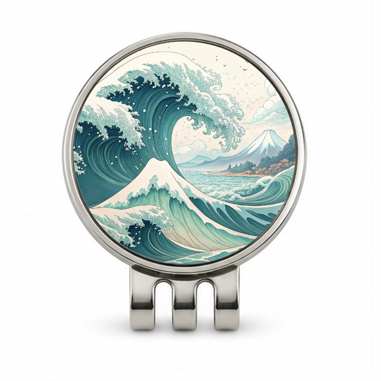 Japanese Ocean Waves Cartoon Golf Hat Clip with Ball Marker