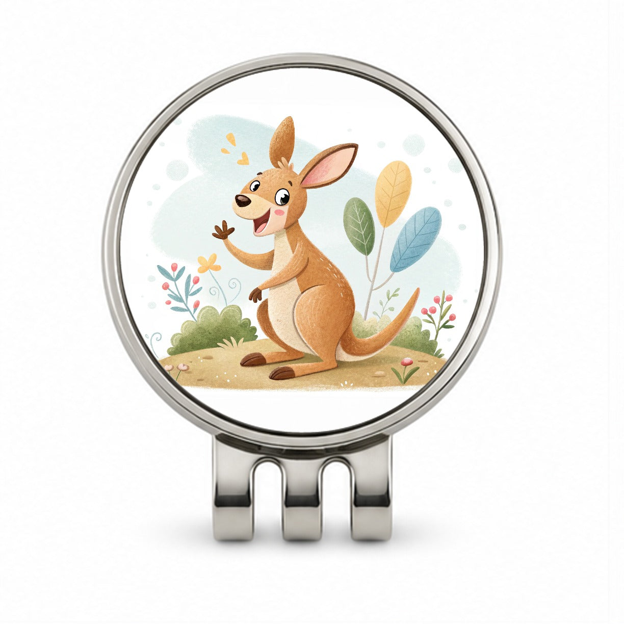 Kangaroo Children's Illustration Style Golf Hat Clip with Ball Marker