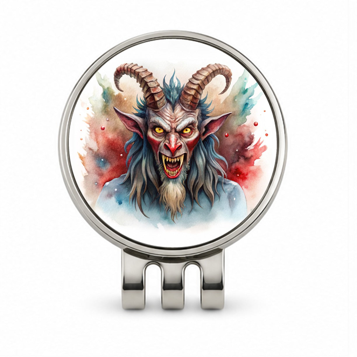 Krampus Watercolor Golf Hat Clip with Ball Marker