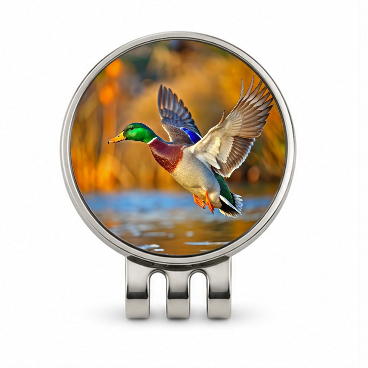 Mallard Duck Flying Golf Hat Clip with Ball Marker