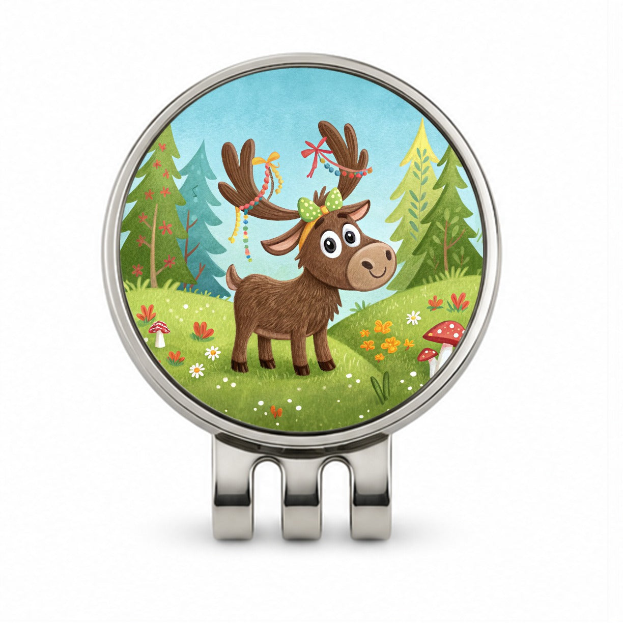 Moose Children's Illustration Style Golf Hat Clip with Ball Marker