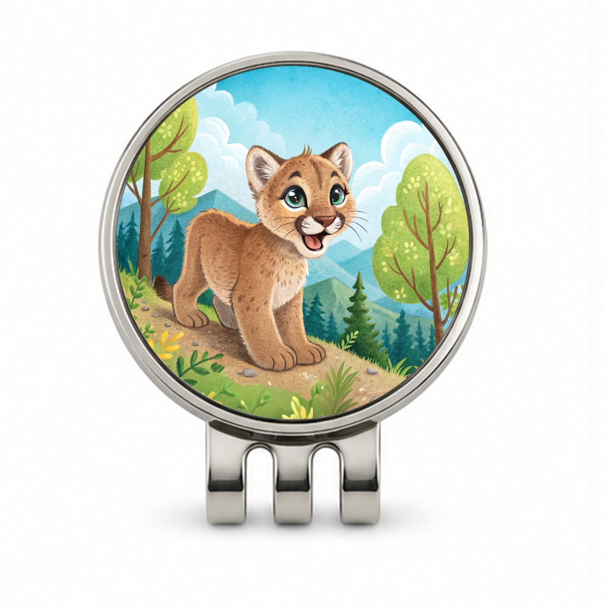 Mountain Lion Cougar Children's Illustration Style Golf Hat Clip with Ball Marker