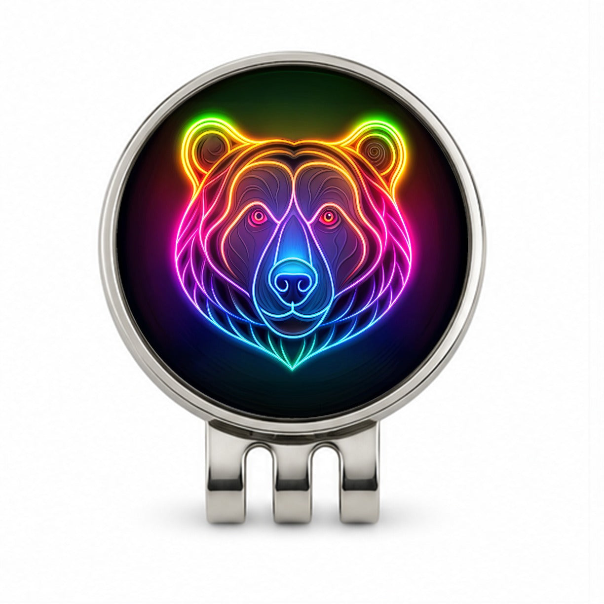 Neon Bear Face Golf Hat Clip with Ball Marker