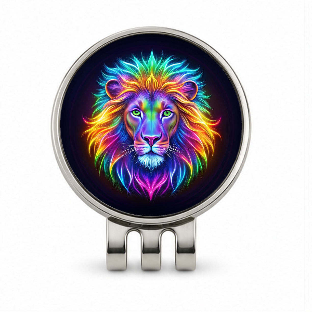 Neon Lion Golf Hat Clip with Ball Marker