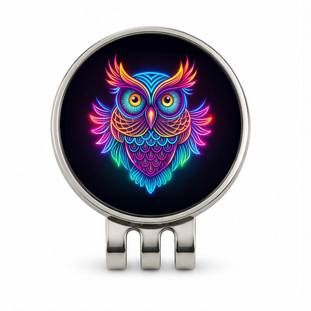 Neon Owl Golf Hat Clip with Ball Marker