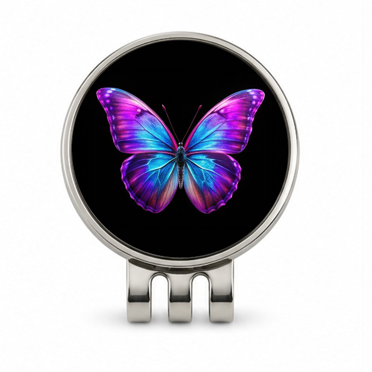 Neon Purple Blue Butterfly Golf Hat Clip with Ball Marker