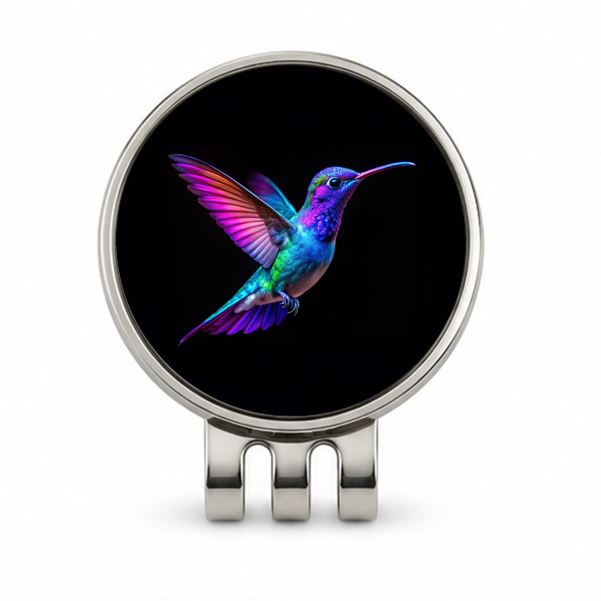 Neon Purple Blue Hummingbird Golf Hat Clip with Ball Marker