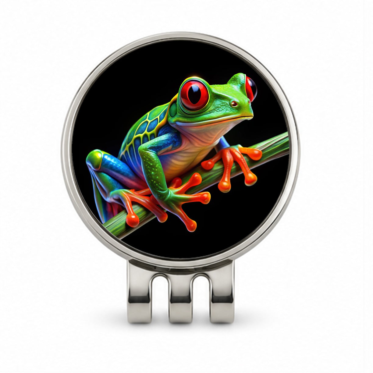 Neon Red-Eyed Tree Frog Golf Hat Clip with Ball Marker