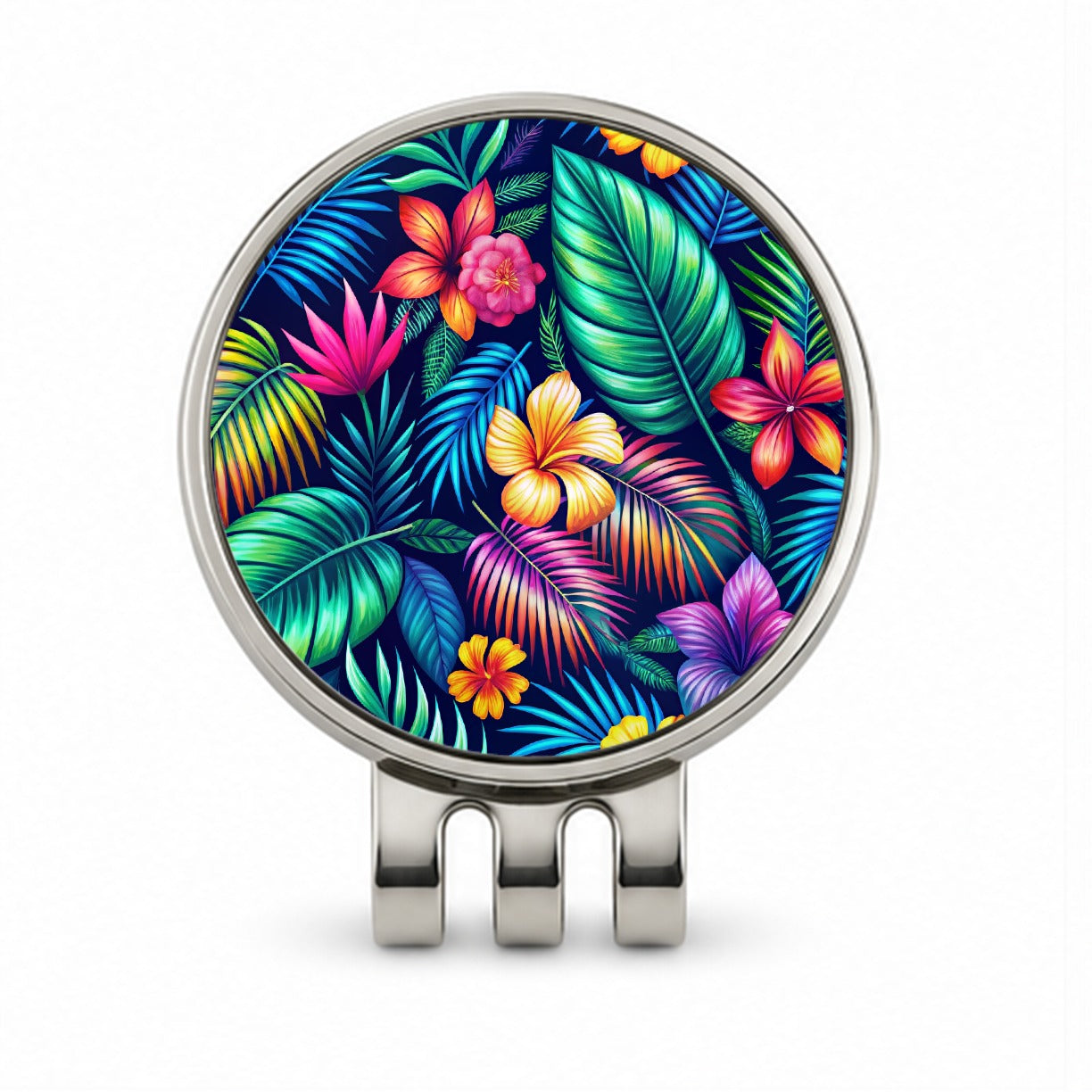 Neon Tropical Floral Pattern Golf Hat Clip with Ball Marker