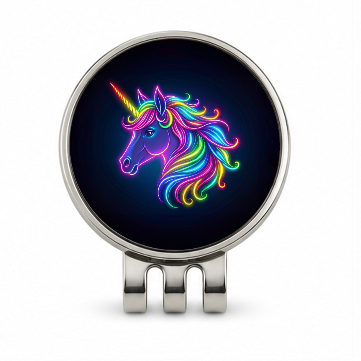 Neon Unicorn Head Fantasy Golf Hat Clip with Ball Marker