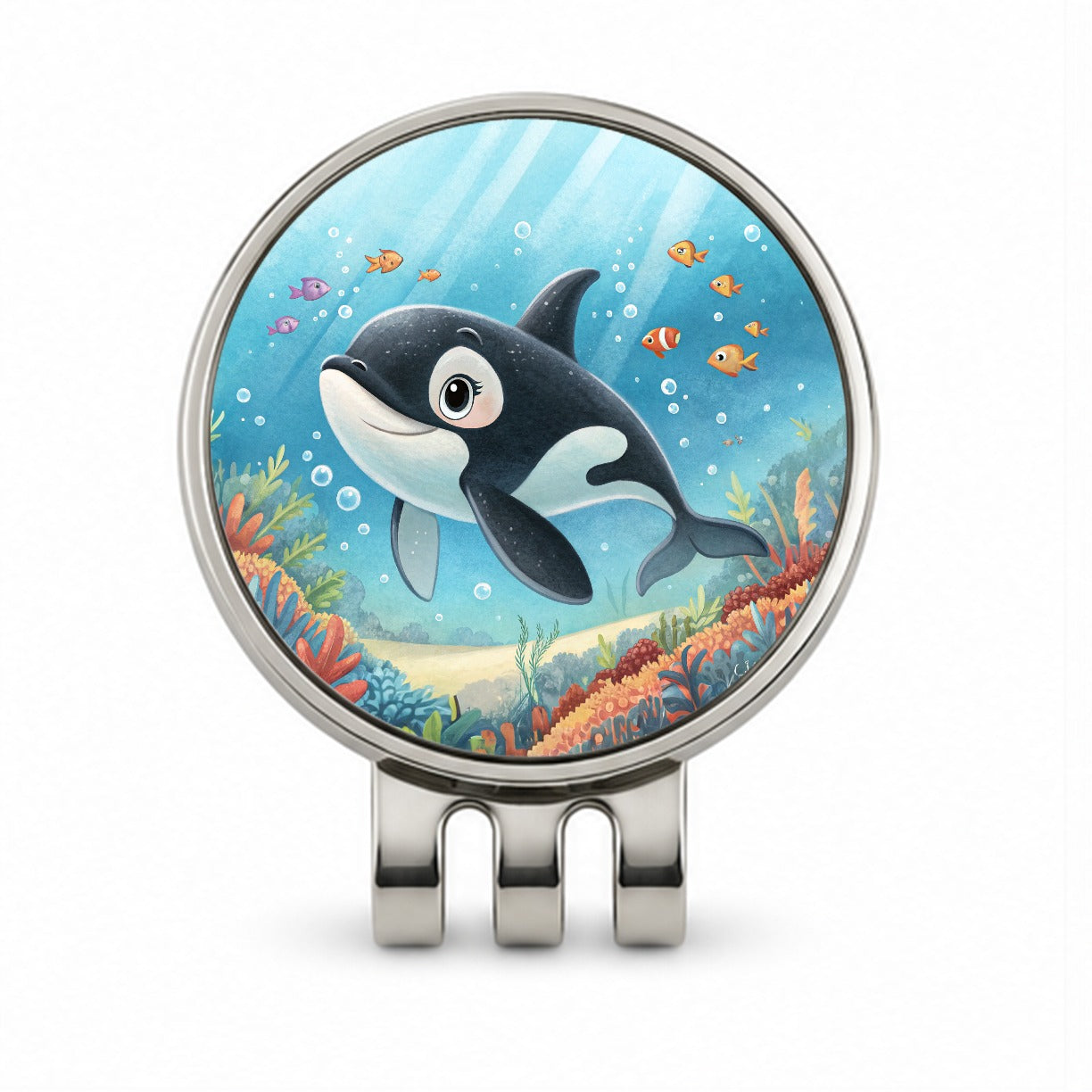 Orca Killer Whale Children's Illustration Style Golf Hat Clip with Ball Marker