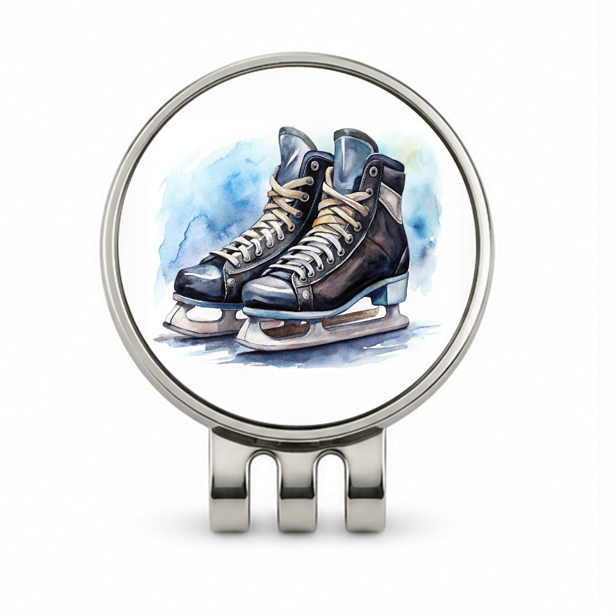 Pair Of Hockey Ice Skates Watercolor Golf Hat Clip with Ball Marker