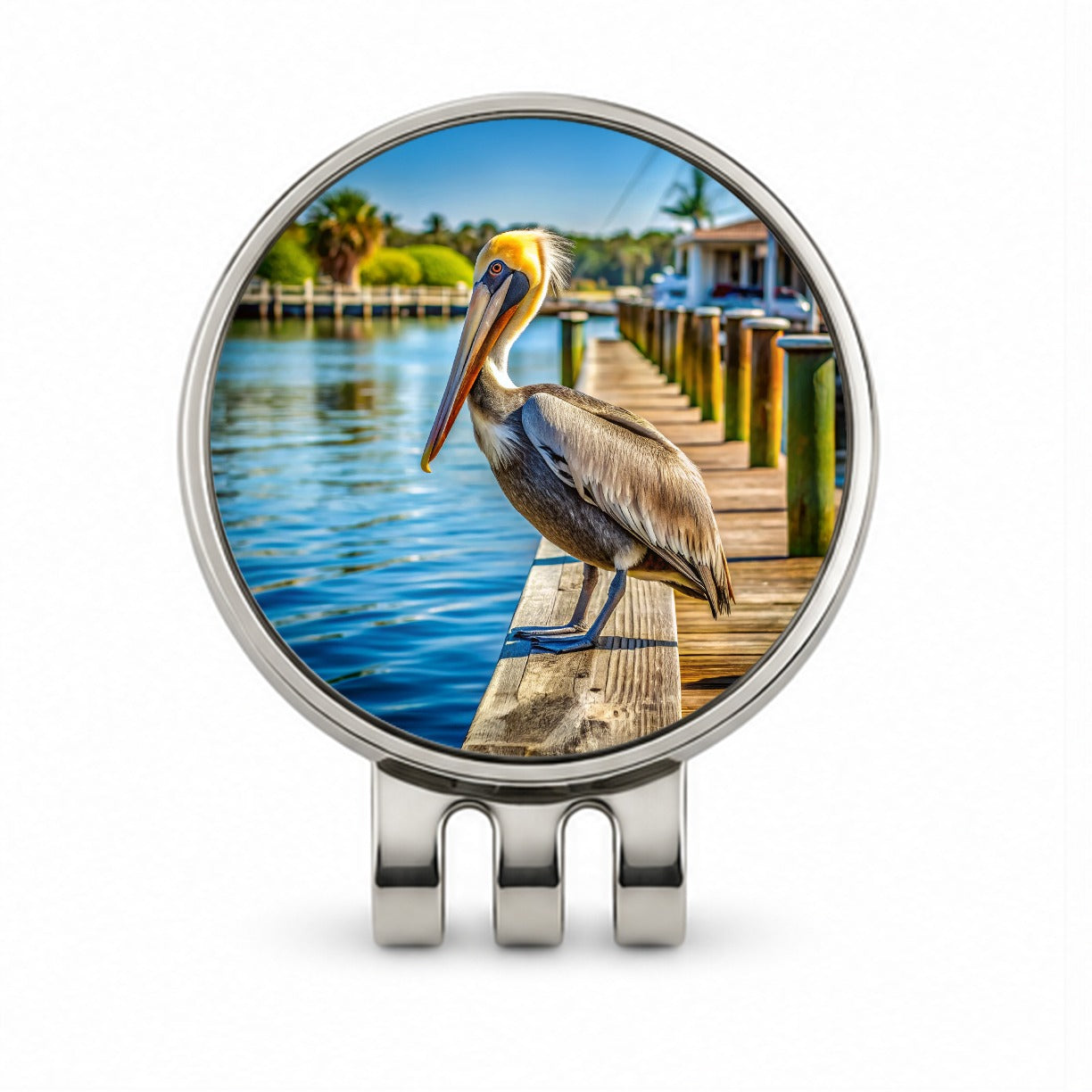 Pelican On Dock Golf Hat Clip with Ball Marker