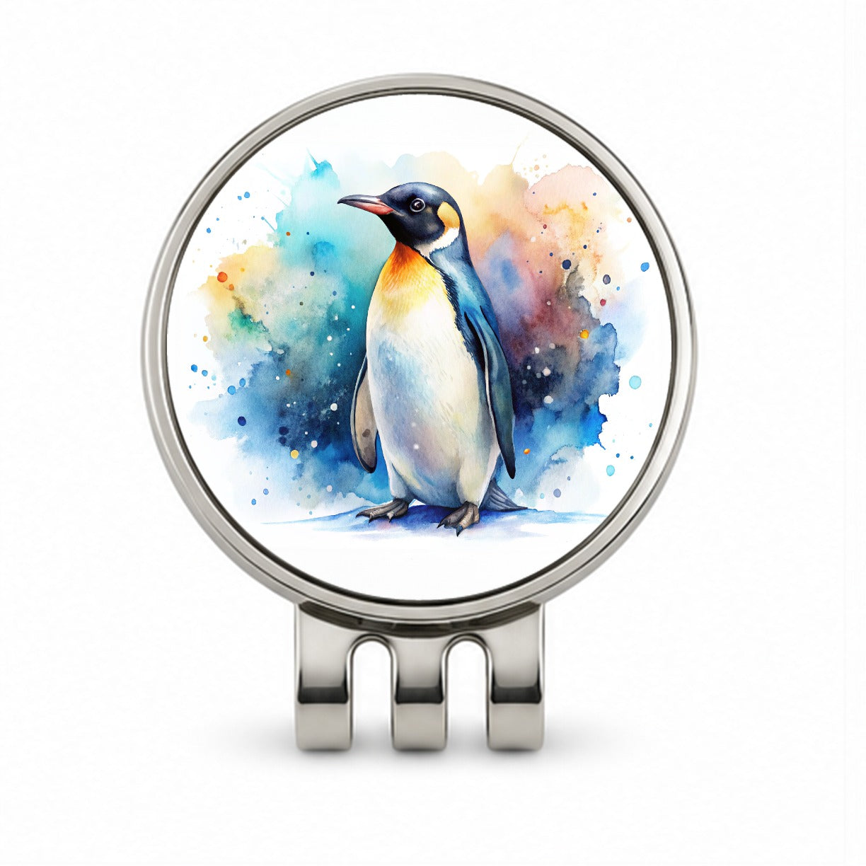 Penguin Watercolor Golf Hat Clip with Ball Marker