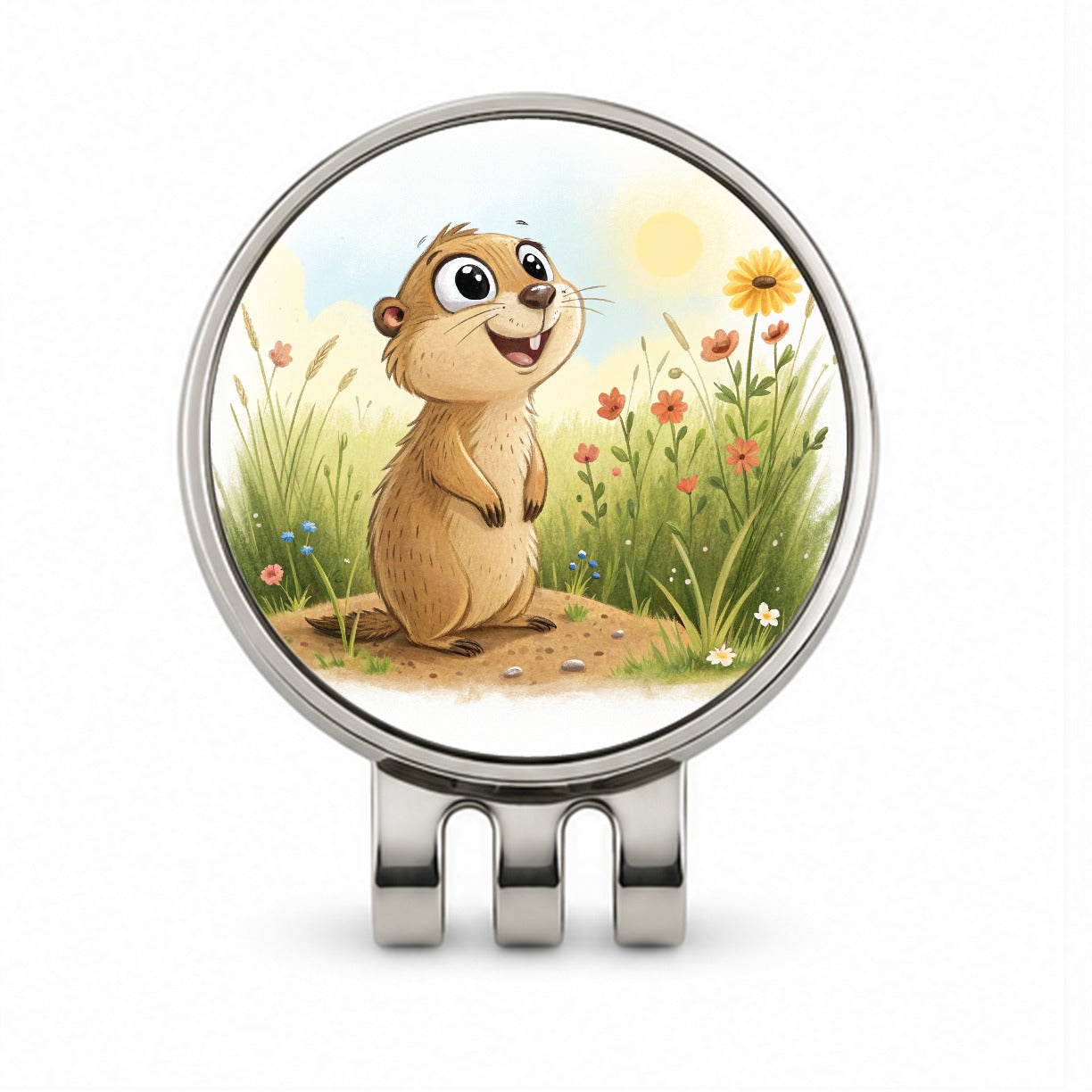 Prairie Dog Children's Illustration Style Golf Hat Clip with Ball Marker