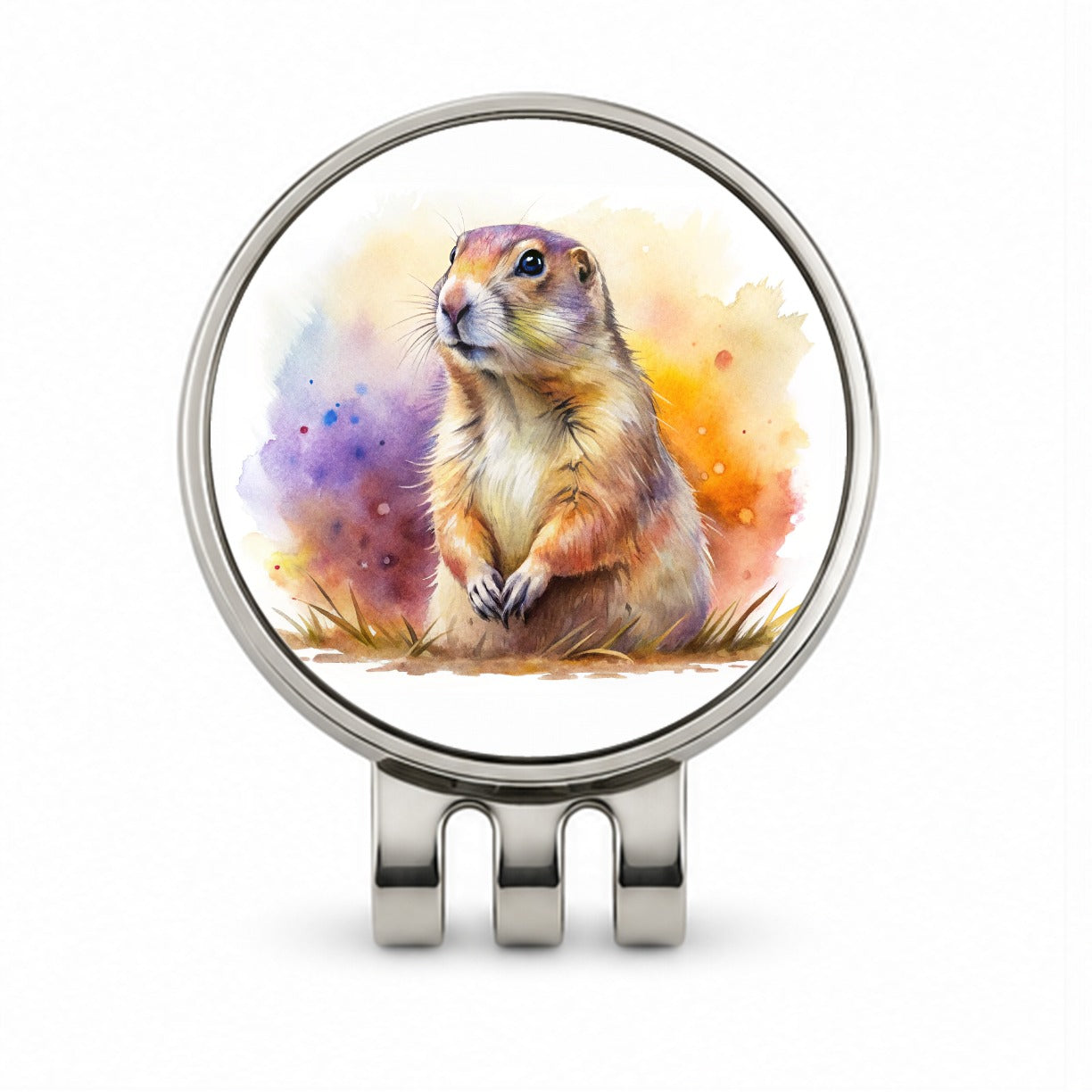 Prairie Dog Watercolor Golf Hat Clip with Ball Marker