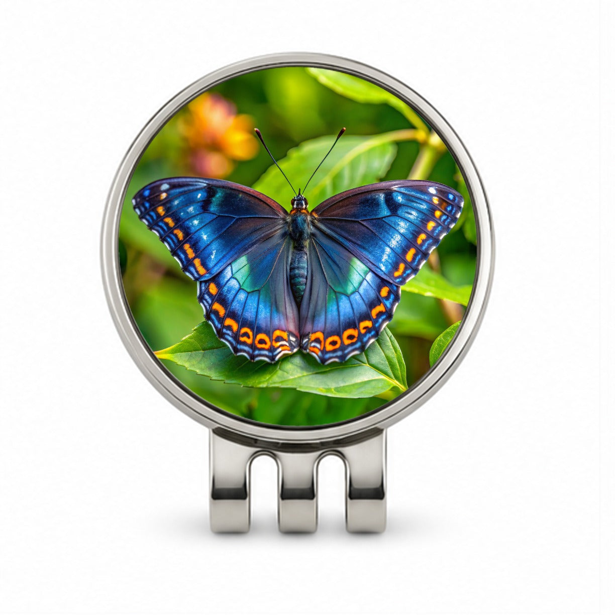 Pretty Blue Butterfly Golf Hat Clip with Ball Marker