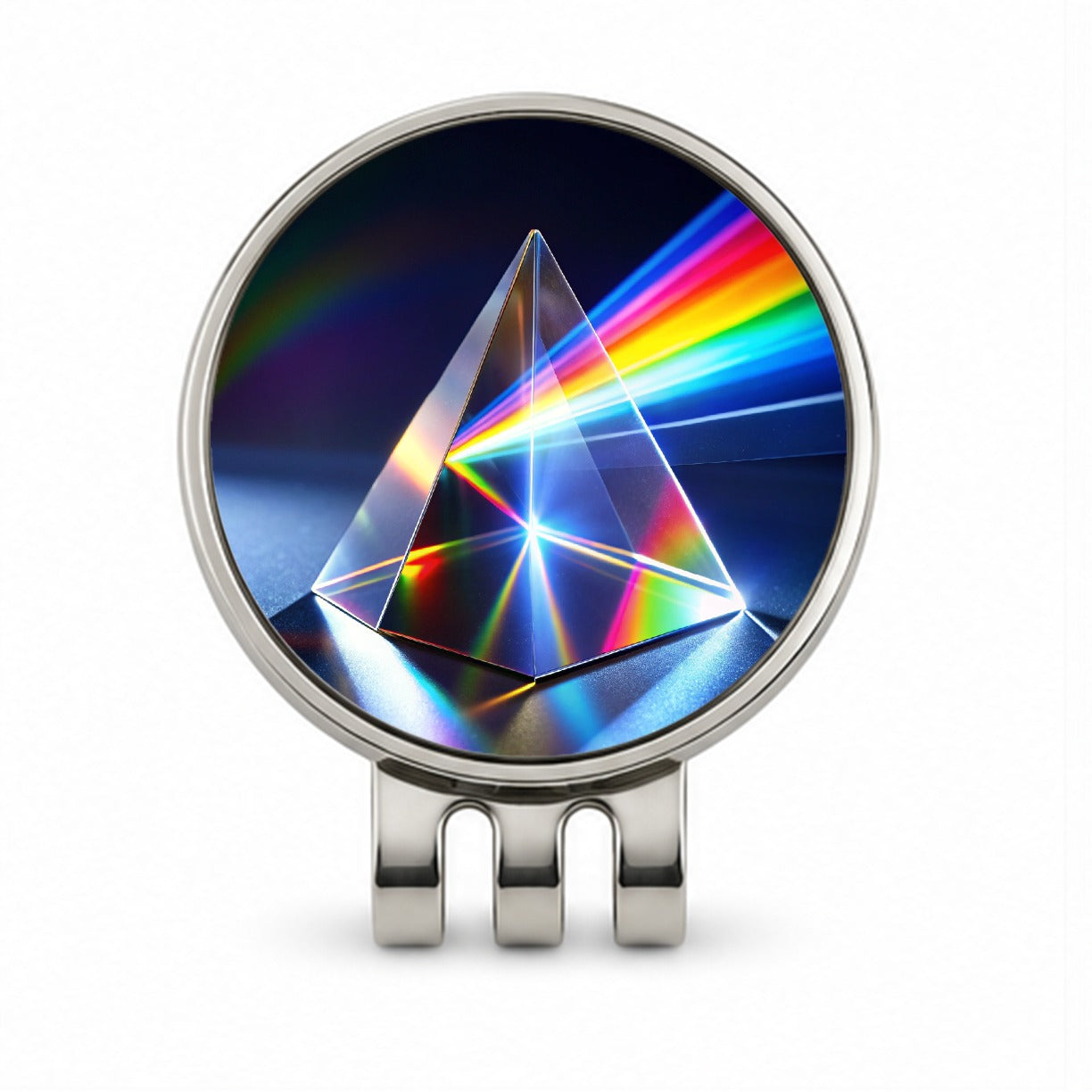 Pyramid Prism Refracted Rainbow Golf Hat Clip with Ball Marker