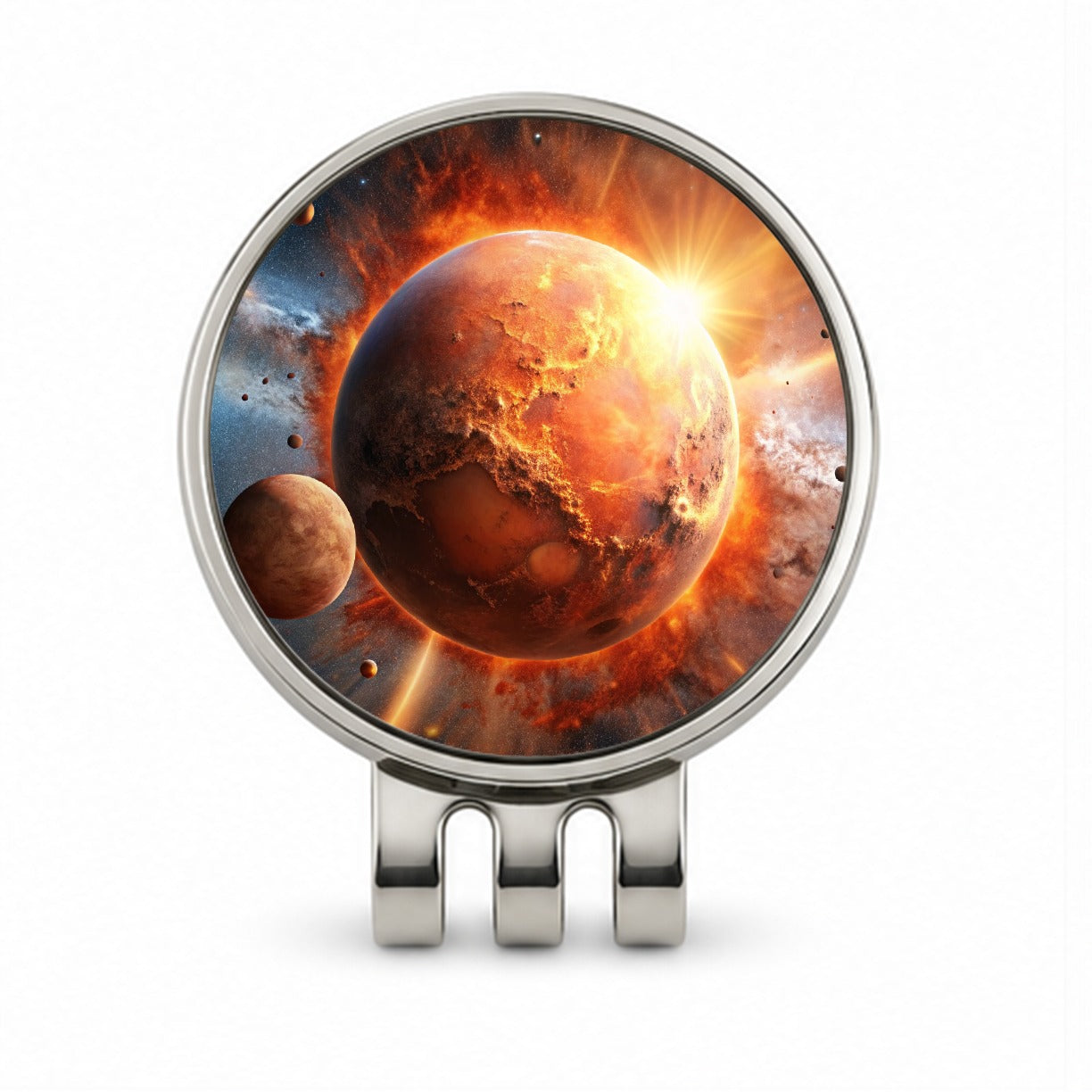 Red Planet Exploding in Space Sci-fi Golf Hat Clip with Ball Marker
