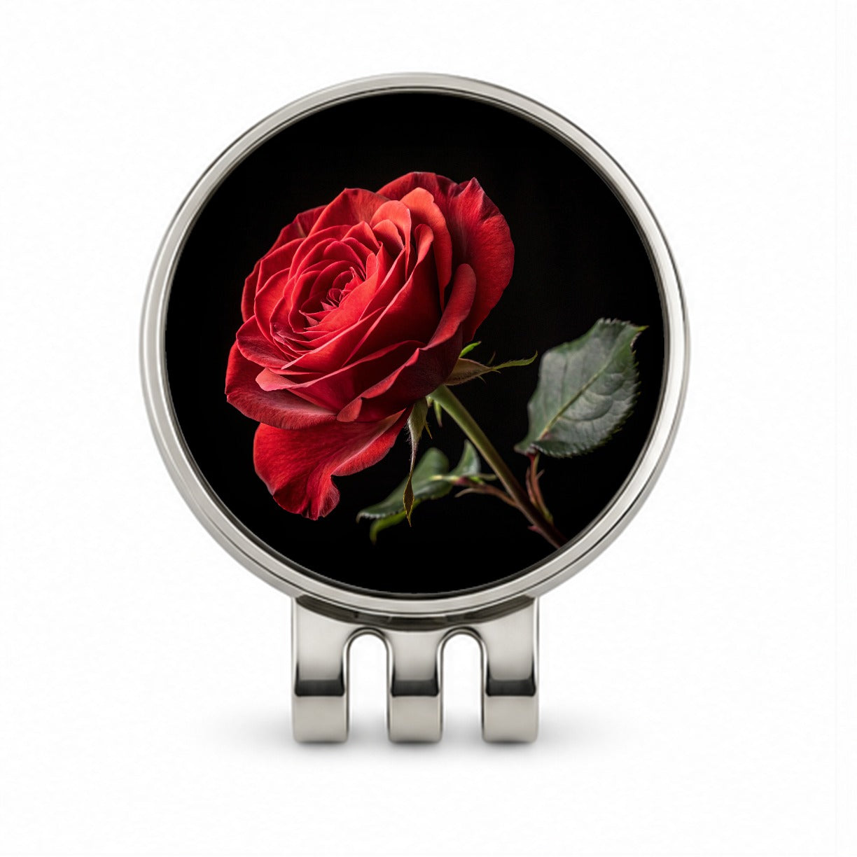 Red Rose On Black Background Golf Hat Clip with Ball Marker