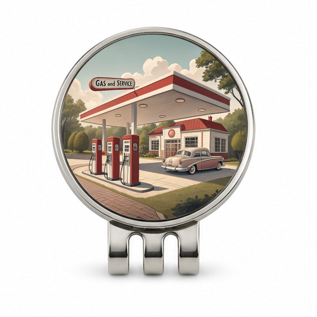 Retro Americana 1950's Gas Station Convenience Store Golf Hat Clip with Ball Marker