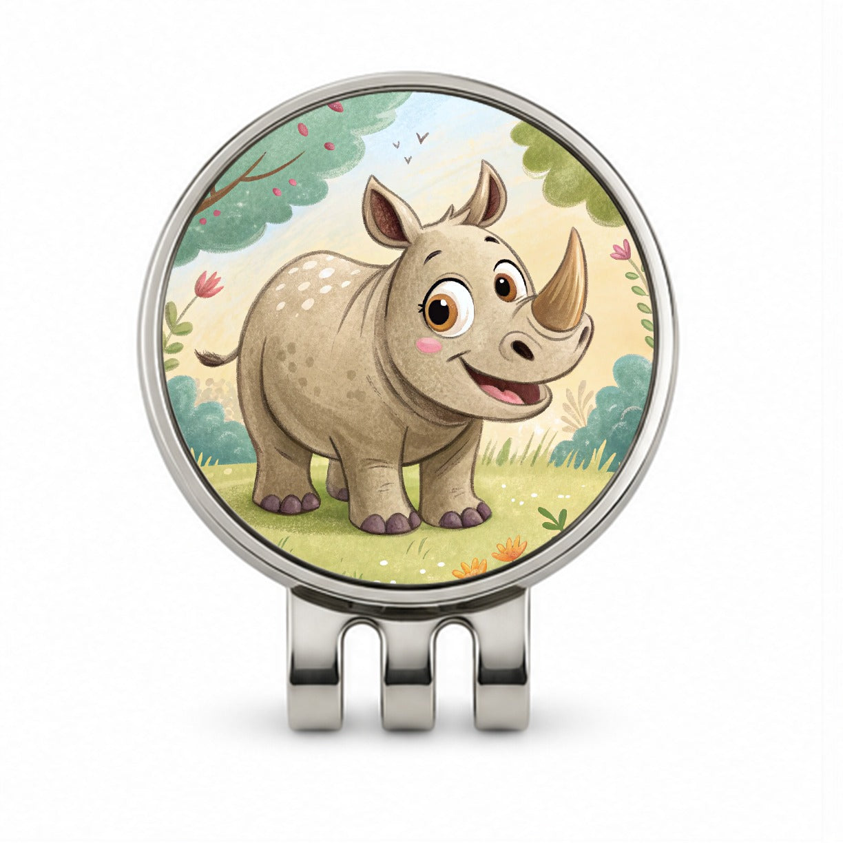 Rhinoceros Children's Illustration Style Golf Hat Clip with Ball Marker