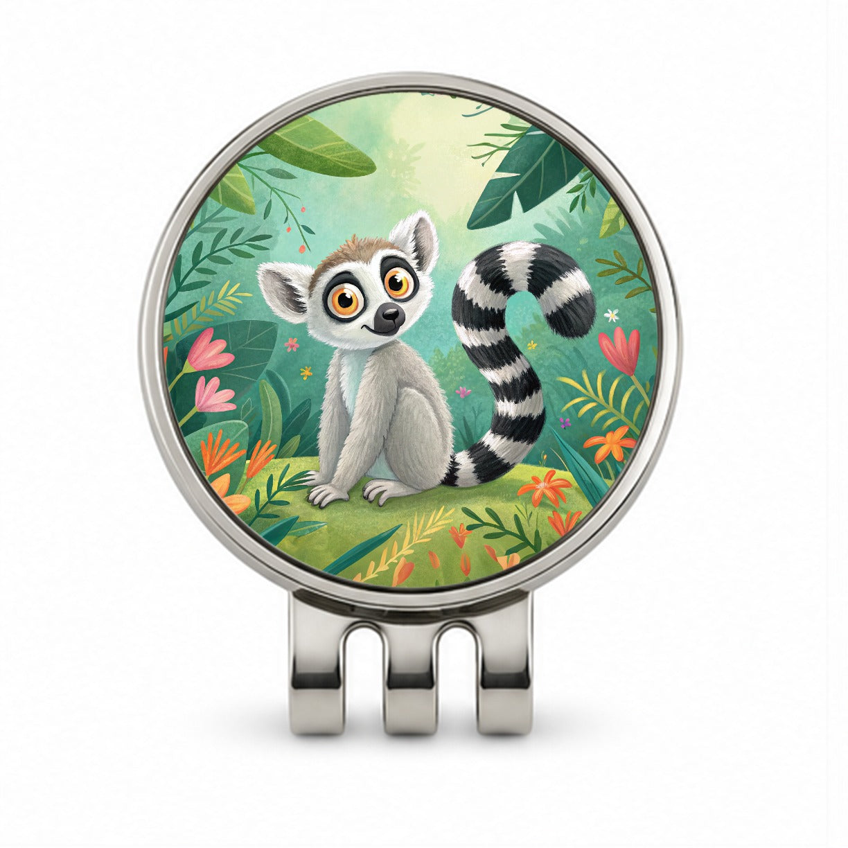Ring-Tailed Lemur Children's Illustration Style Golf Hat Clip with Ball Marker