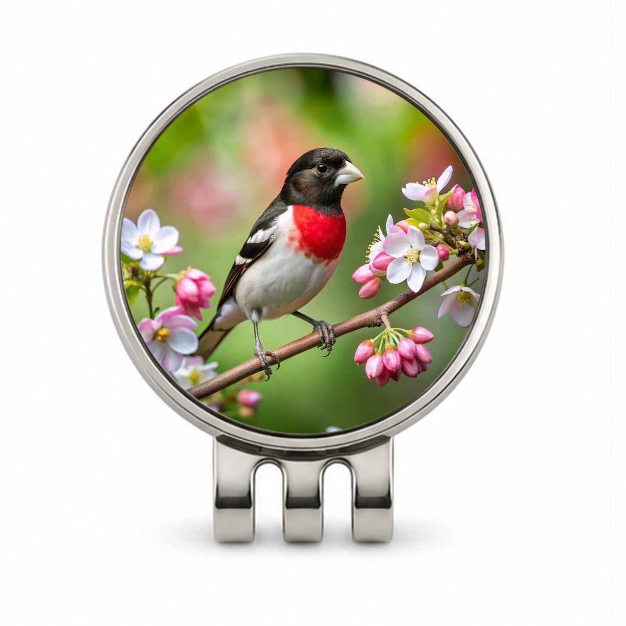 Rose Breasted Grosbeak Backyard Bird Golf Hat Clip with Ball Marker