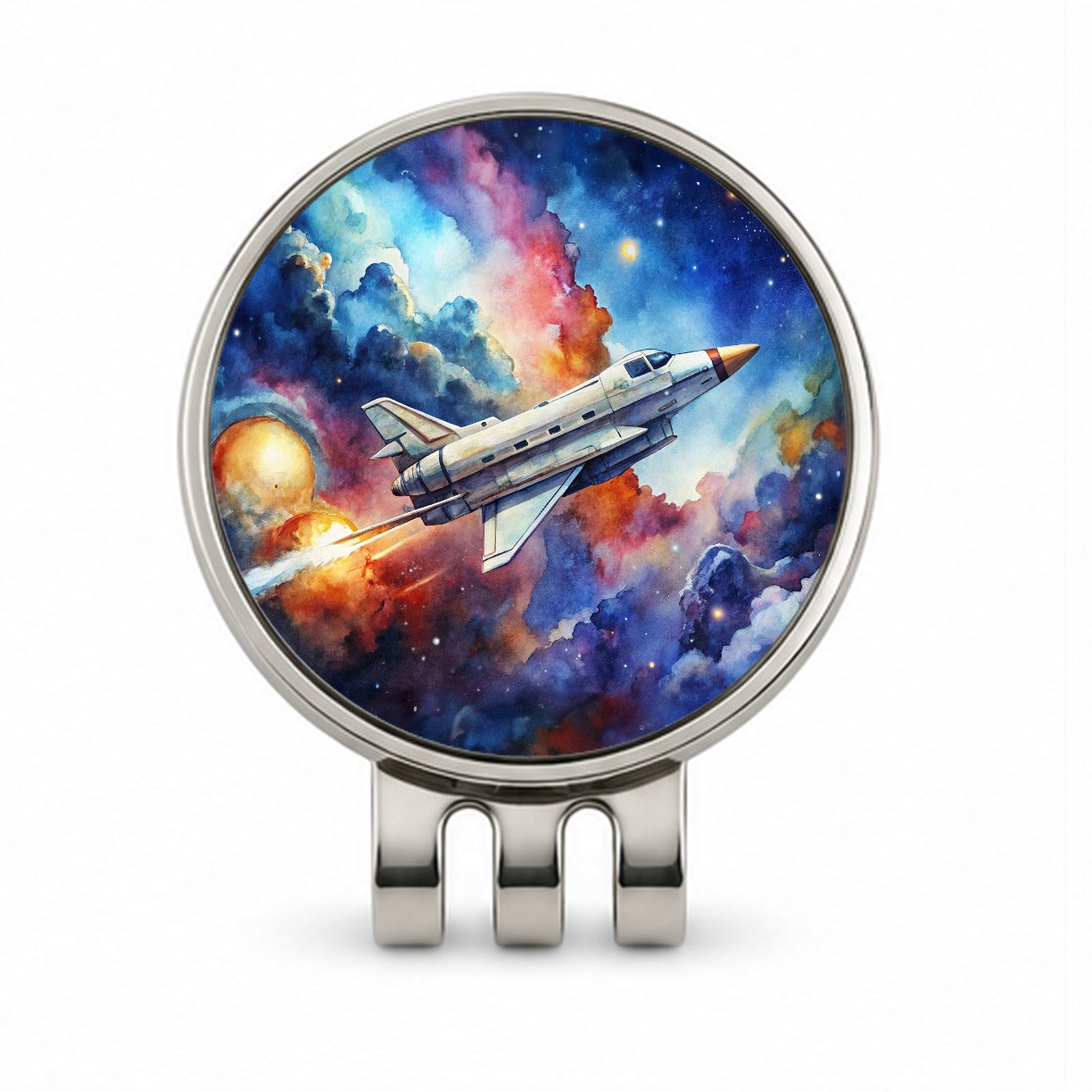 Sci-fi Military Transport Spaceship Watercolor Golf Hat Clip with Ball Marker